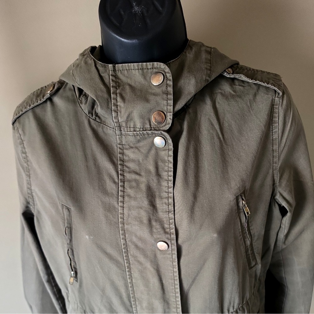 Love Tree Full Zip Hooded Utility Olive Green Military Army 100% Cotton Jacket-S - Picture 6 of 11